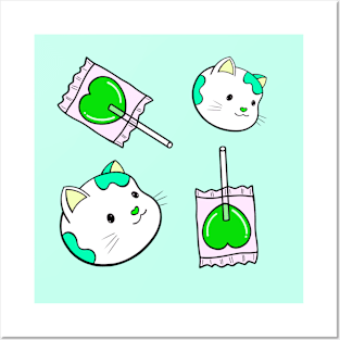 Kitty and Lollipops (Green) Posters and Art